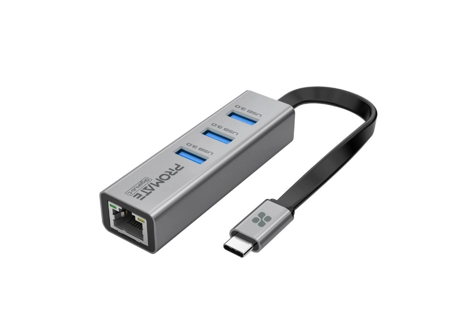 USB hub Promate Adapter Multi-Port USB-C Hub with Ethernet Adapter. 3 x USB Ports GigaHub-C