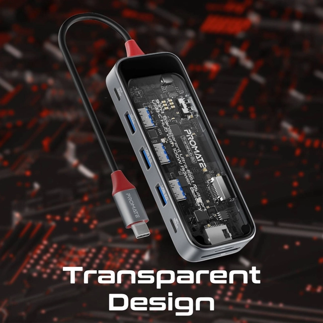 USB hub Promate Compact 9-in-1 Multiport USB-C Hub PrimeHub-Go